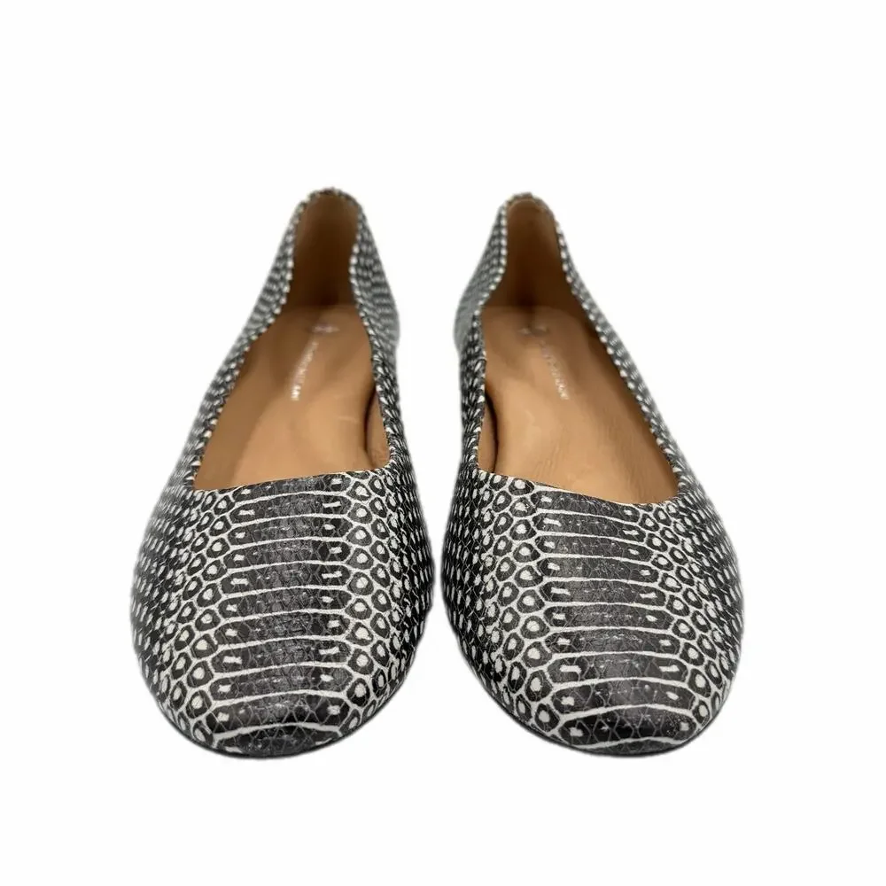 Antonio Melani Vintal Black White Snakeskin Leather Slip On Ballet Flats Shoes